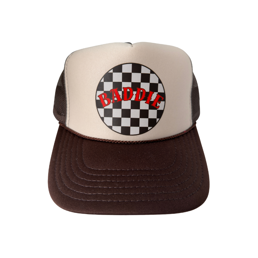 Brown Trucker Hat with Checkered Logo