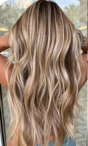 Warm blonde with platinum blonde highlights hair extensions