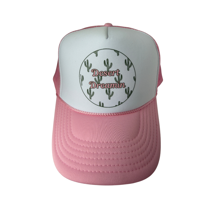Desert Dreamin Pink Trucker Hat Flatlay
