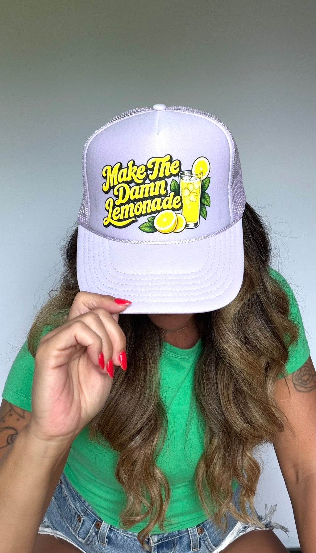 "Make the damn lemonade" Lavender & Yellow Trucker Hat