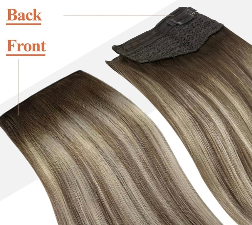 Light brown root melted to light Blonde Hilights Clip In Hair Extensions