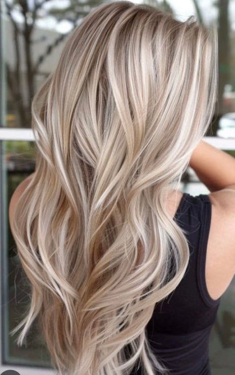 Neutral low lights with white blonde highlights