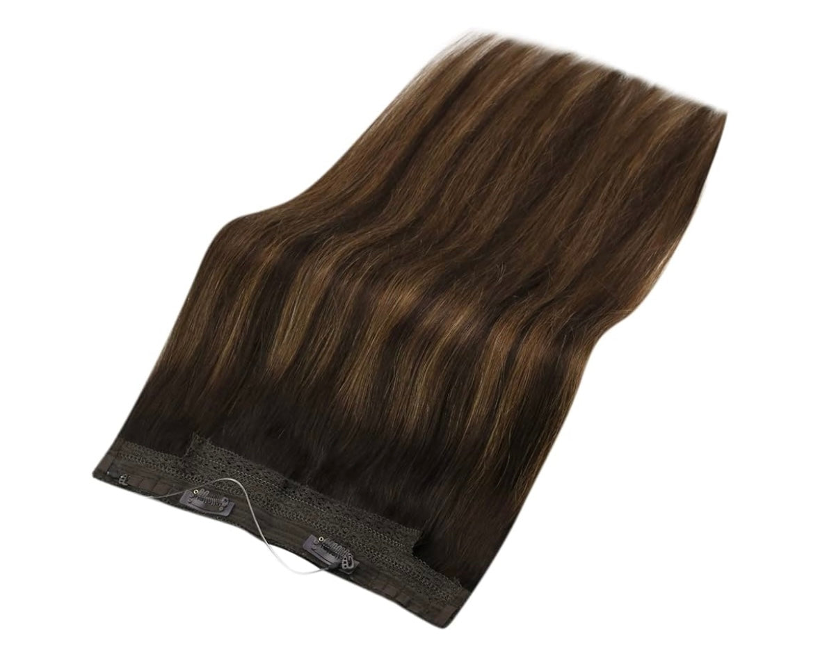 Dark chocolate balayage with caramel highlights clip in Extensions