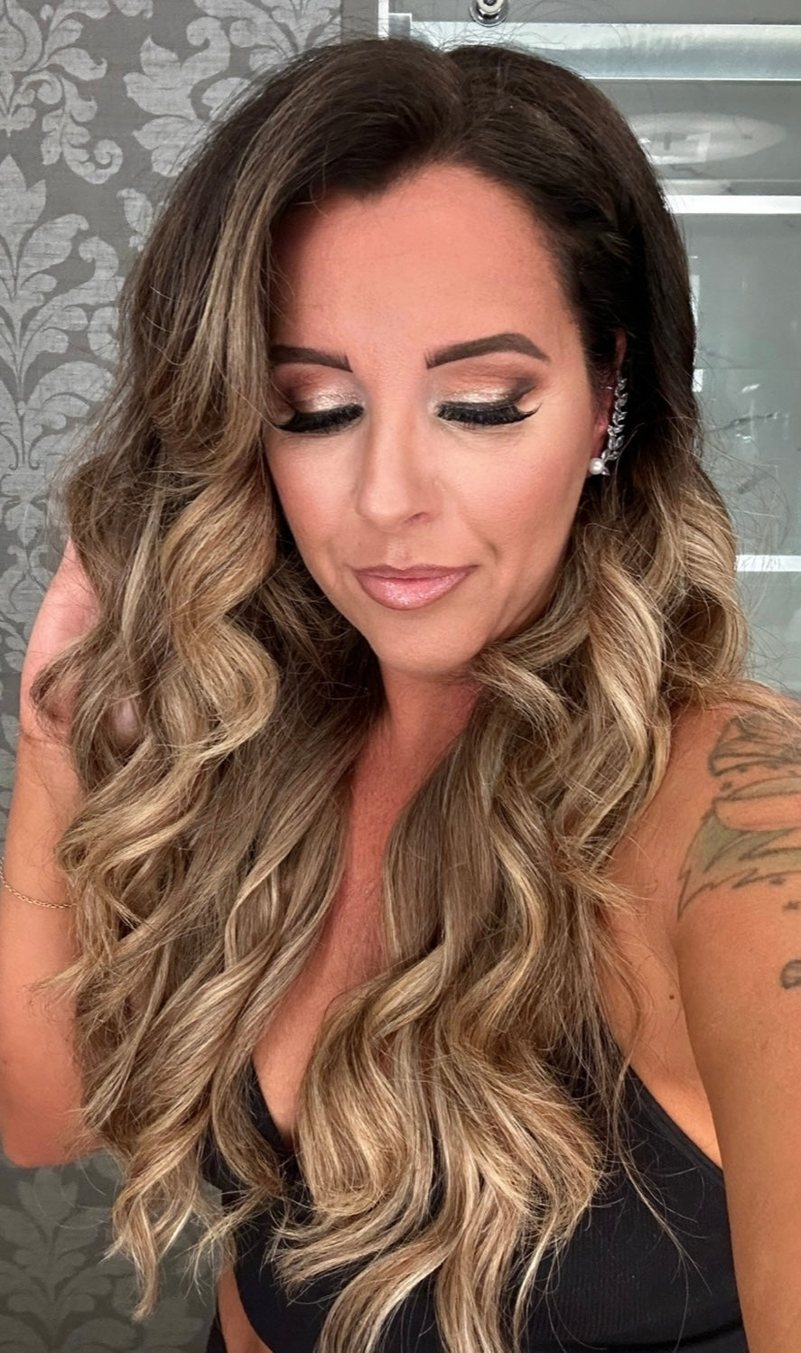 Warm medium brown melted to honey blonde highlights hair extensions